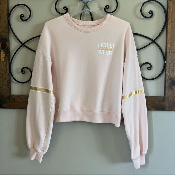 Y2K Rare Hollister Petal Pink Graphic California Long Sleeve Crop Sweatshirt - M - Picture 3 of 11
